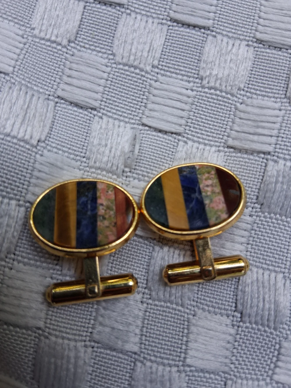 Men's Gold-Tone Multicolor Inlay Oval Cufflinks